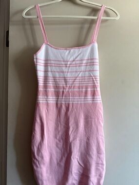 superdown Pink and White Striped Knit Tank Dress